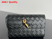 Bottega Veneta Andiamo Large Flap Wallet in Black Intrecciato Nappa Lambskin Replica