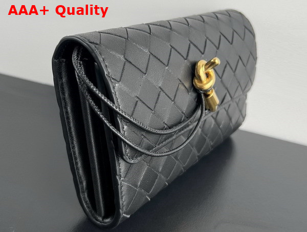 Bottega Veneta Andiamo Large Flap Wallet in Black Intrecciato Nappa Lambskin Replica