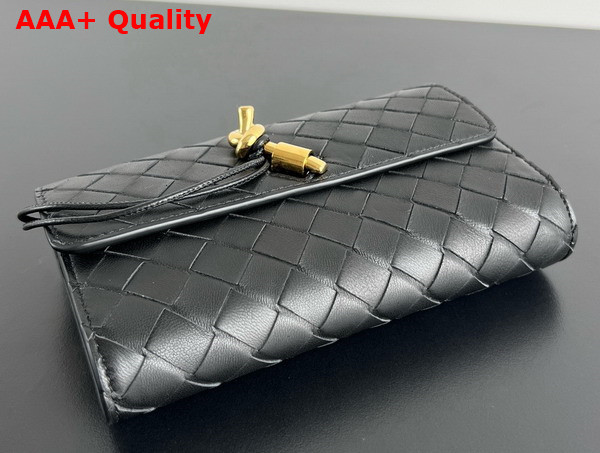 Bottega Veneta Andiamo Large Flap Wallet in Black Intrecciato Nappa Lambskin Replica