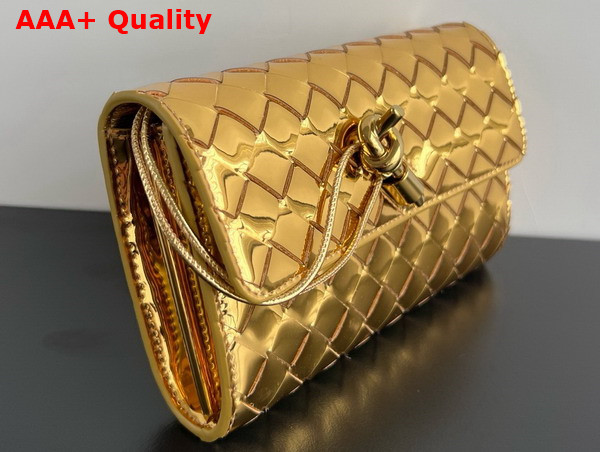 Bottega Veneta Andiamo Large Flap Wallet in Metallic Gold Intrecciato Lambskin Replica