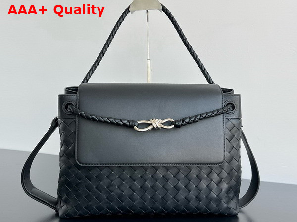 Bottega Veneta Andiamo Messenger in Black Intrecciato Leather Replica