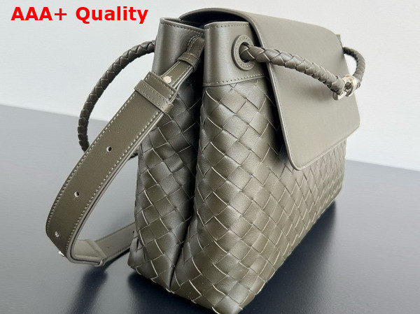 Bottega Veneta Andiamo Messenger in Kaki Intrecciato Leather Replica