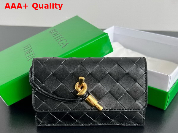 Bottega Veneta Andiamo Zipped Card Case in Black Intrecciato Nappa Lambskin Leather Replica