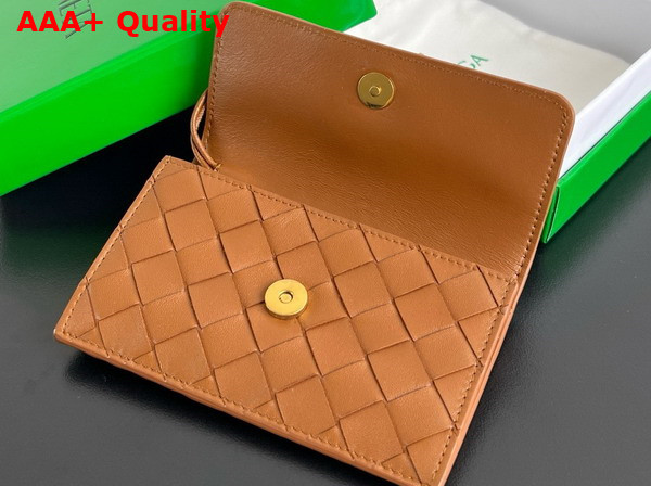 Bottega Veneta Andiamo Zipped Card Case in Cognac Intrecciato Nappa Lambskin Leather Replica