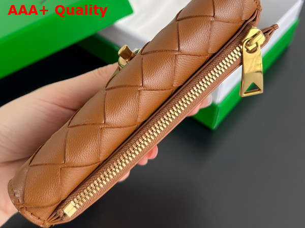 Bottega Veneta Andiamo Zipped Card Case in Cognac Intrecciato Nappa Lambskin Leather Replica