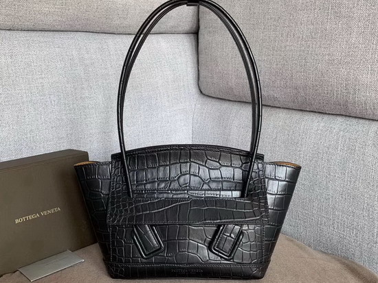 Bottega Veneta Arco 33 Bag in Black Croc Embossed Calfskin