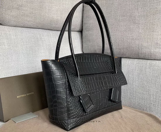 Bottega Veneta Arco 48 Bag in Black Croc Embossed Calfskin