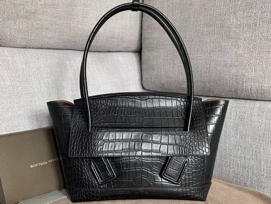 Bottega Veneta Arco 48 Bag in Black Croc Embossed Calfskin