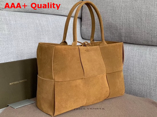 Bottega Veneta Arco Tote in Light Brown Orthogonal Maxi Weave Suede Leather Replica