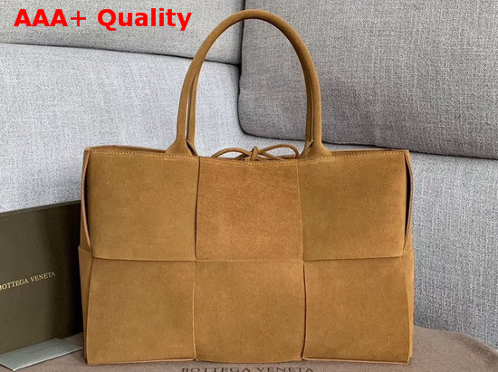 Bottega Veneta Arco Tote in Light Brown Orthogonal Maxi Weave Suede Leather Replica