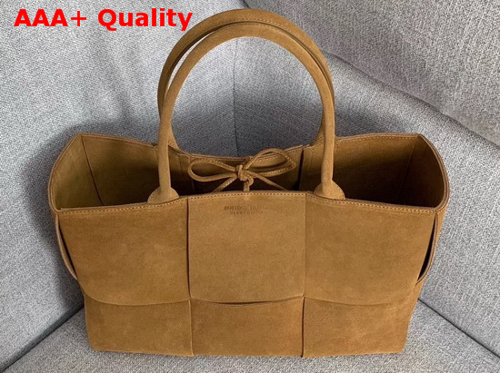 Bottega Veneta Arco Tote in Light Brown Orthogonal Maxi Weave Suede Leather Replica