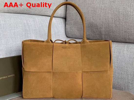 Bottega Veneta Arco Tote in Light Brown Orthogonal Maxi Weave Suede Leather Replica