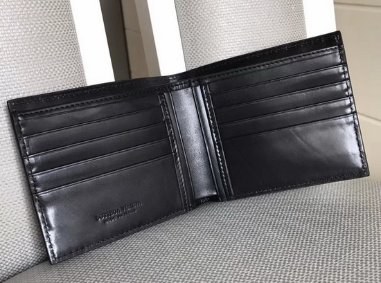 Bottega Veneta Bi Fold Wallet with Stripe Black Calfskin