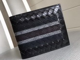 Bottega Veneta Bi Fold Wallet with Stripe Black Calfskin