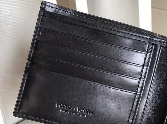 Bottega Veneta Bi Fold Wallet with Stripe Black Calfskin