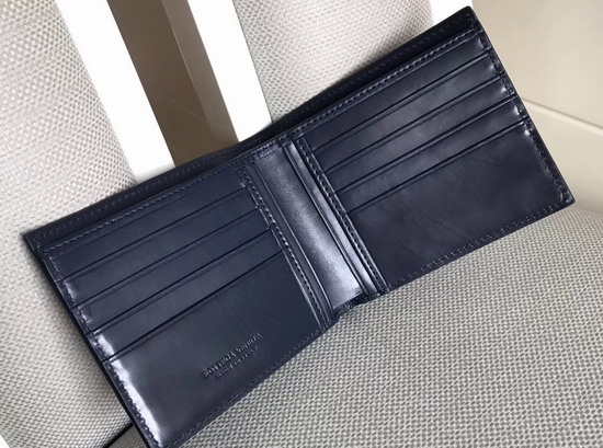 Bottega Veneta Blue Calfskin Bi Fold Wallet with Stripe