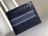 Bottega Veneta Blue Calfskin Bi Fold Wallet with Stripe