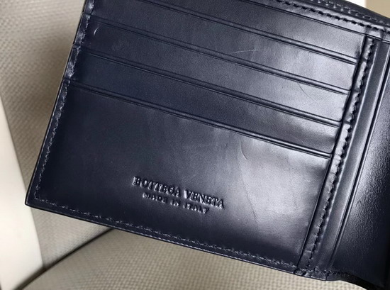 Bottega Veneta Blue Calfskin Bi Fold Wallet with Stripe