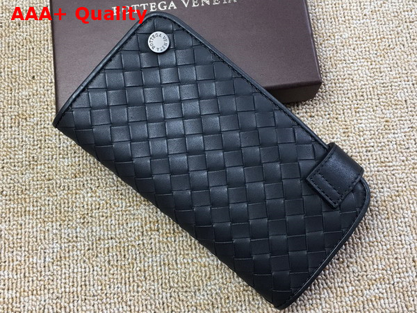 Bottega Veneta Card Wallet in Black Intreccio Leather Replica