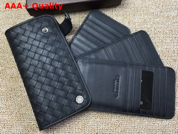 Bottega Veneta Card Wallet in Black Intreccio Leather Replica