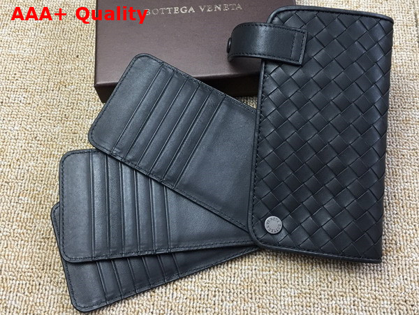 Bottega Veneta Card Wallet in Black Intreccio Leather Replica