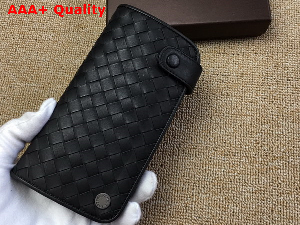 Bottega Veneta Card Wallet in Black Intreccio Leather Replica