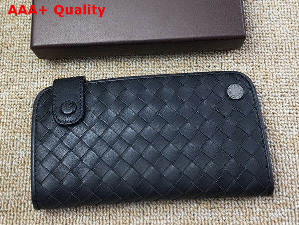 Bottega Veneta Card Wallet in Black Intreccio Leather Replica