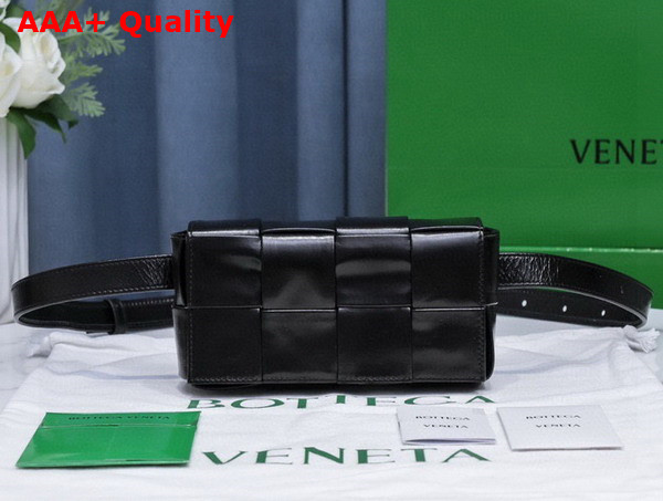 Bottega Veneta Cassette Belt Bag in Black Intreccio Calfskin Replica