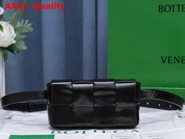 Bottega Veneta Cassette Belt Bag in Black Intreccio Calfskin Replica