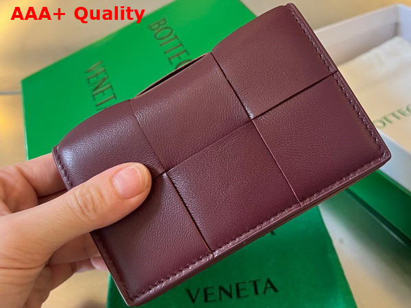 Bottega Veneta Cassette Business Card Case in Barolo Intreccio Leather Replica