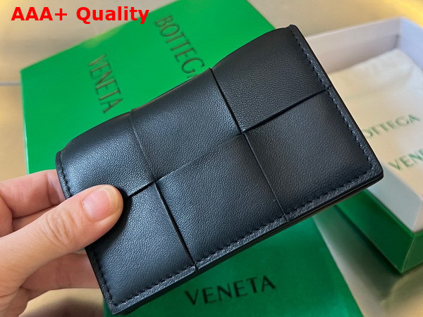 Bottega Veneta Cassette Business Card Case in Black Intreccio Leather Replica