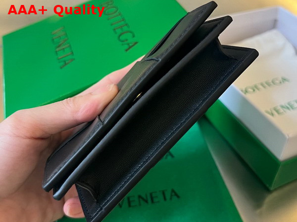 Bottega Veneta Cassette Business Card Case in Black Intreccio Leather Replica