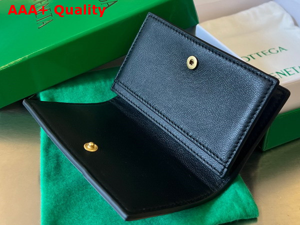 Bottega Veneta Cassette Business Card Case in Black Intreccio Leather Replica