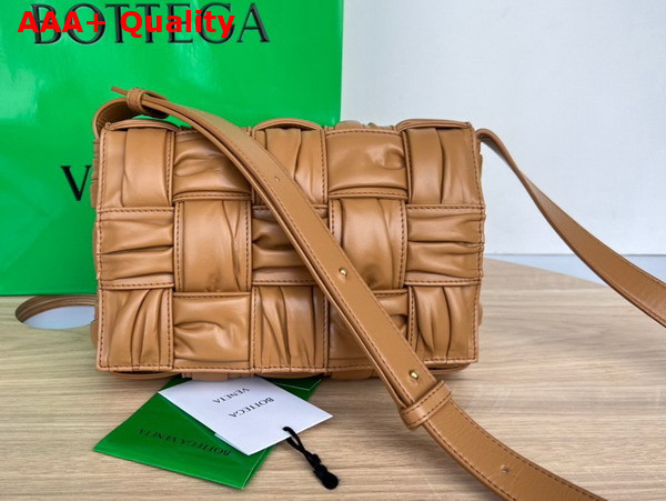 Bottega Veneta Cassette Camel Foulard Intreccio Leather Cross Body Bag Replica