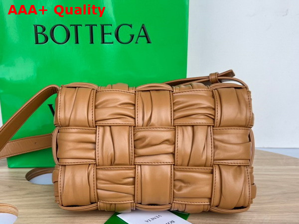 Bottega Veneta Cassette Camel Foulard Intreccio Leather Cross Body Bag Replica