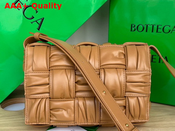 Bottega Veneta Cassette Camel Foulard Intreccio Leather Cross Body Bag Replica