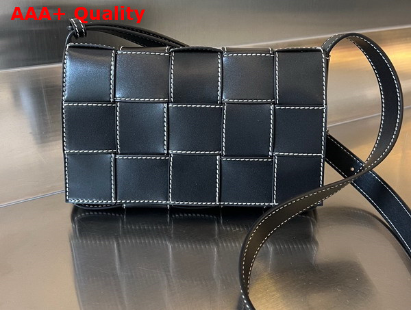 Bottega Veneta Cassette Cross Body Bag in Black Soft Lambskin Leather Using Intreccio Craftsmanship Replica