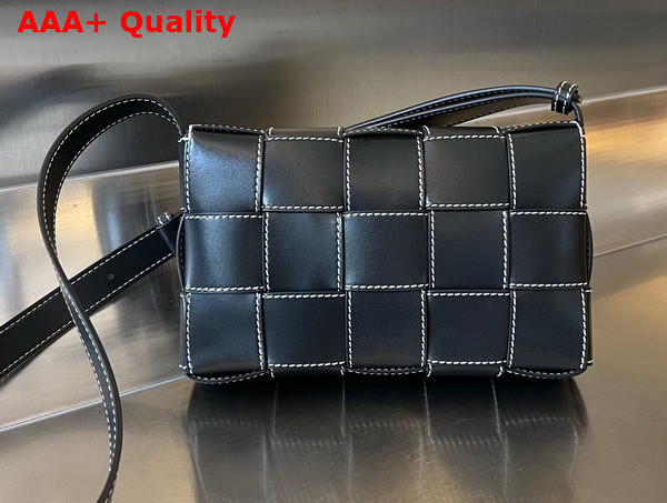 Bottega Veneta Cassette Cross Body Bag in Black Soft Lambskin Leather Using Intreccio Craftsmanship Replica