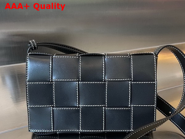 Bottega Veneta Cassette Cross Body Bag in Black Soft Lambskin Leather Using Intreccio Craftsmanship Replica