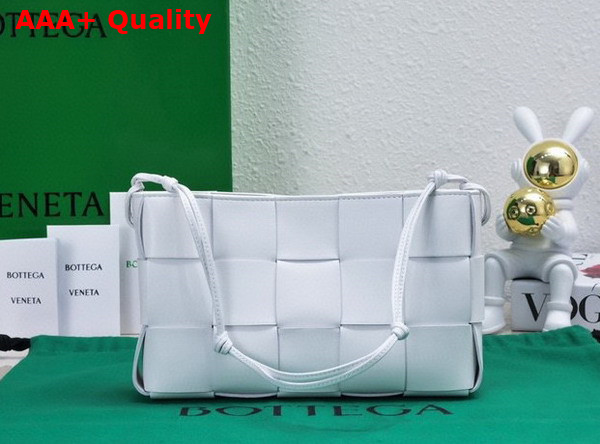 Bottega Veneta Cassette Pouch On Strap White Intreccio Leather Replica