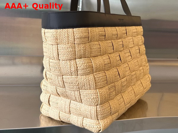 Bottega Veneta Cassette Tote Bag Intreccio Woven Raffia Tote Bag with Leather Trimming Natural Fondant Replica