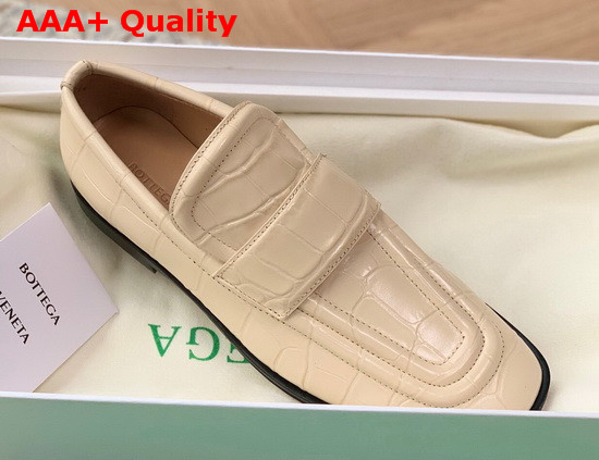 Bottega Veneta Crocodile Print Calf Leather Loafers in Beige Replica