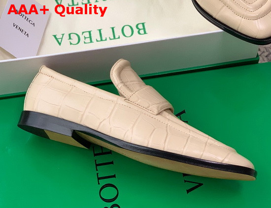 Bottega Veneta Crocodile Print Calf Leather Loafers in Beige Replica