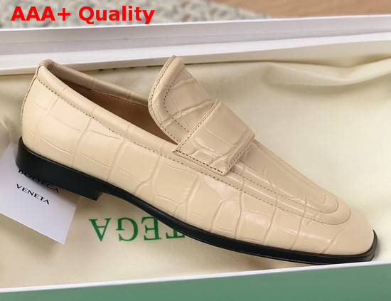 Bottega Veneta Crocodile Print Calf Leather Loafers in Beige Replica