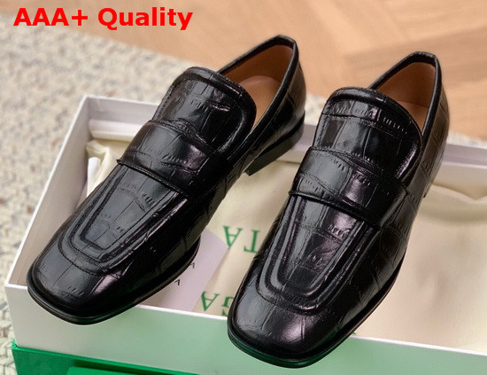 Bottega Veneta Crocodile Print Calf Leather Loafers in Black Replica