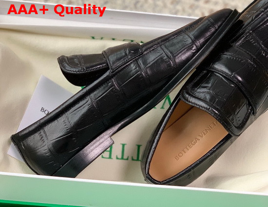 Bottega Veneta Crocodile Print Calf Leather Loafers in Black Replica