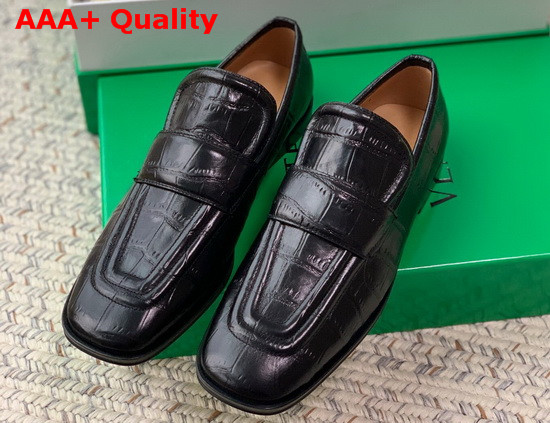 Bottega Veneta Crocodile Print Calf Leather Loafers in Black Replica