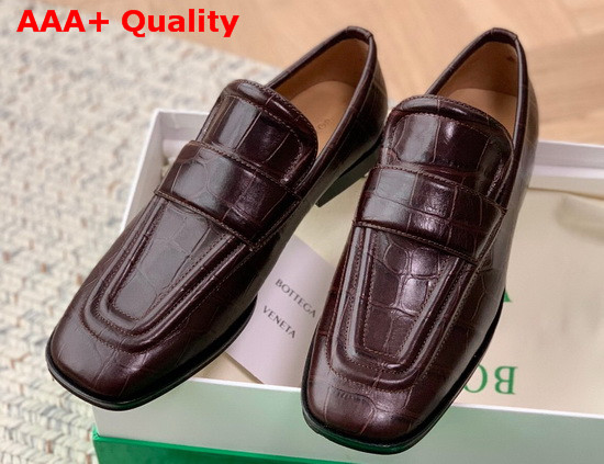 Bottega Veneta Crocodile Print Calf Leather Loafers in Brown Replica