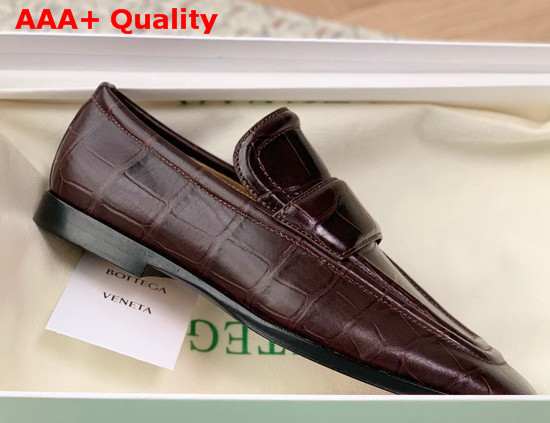 Bottega Veneta Crocodile Print Calf Leather Loafers in Brown Replica