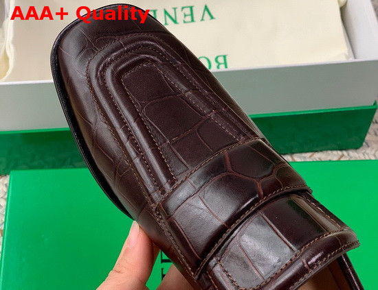 Bottega Veneta Crocodile Print Calf Leather Loafers in Brown Replica